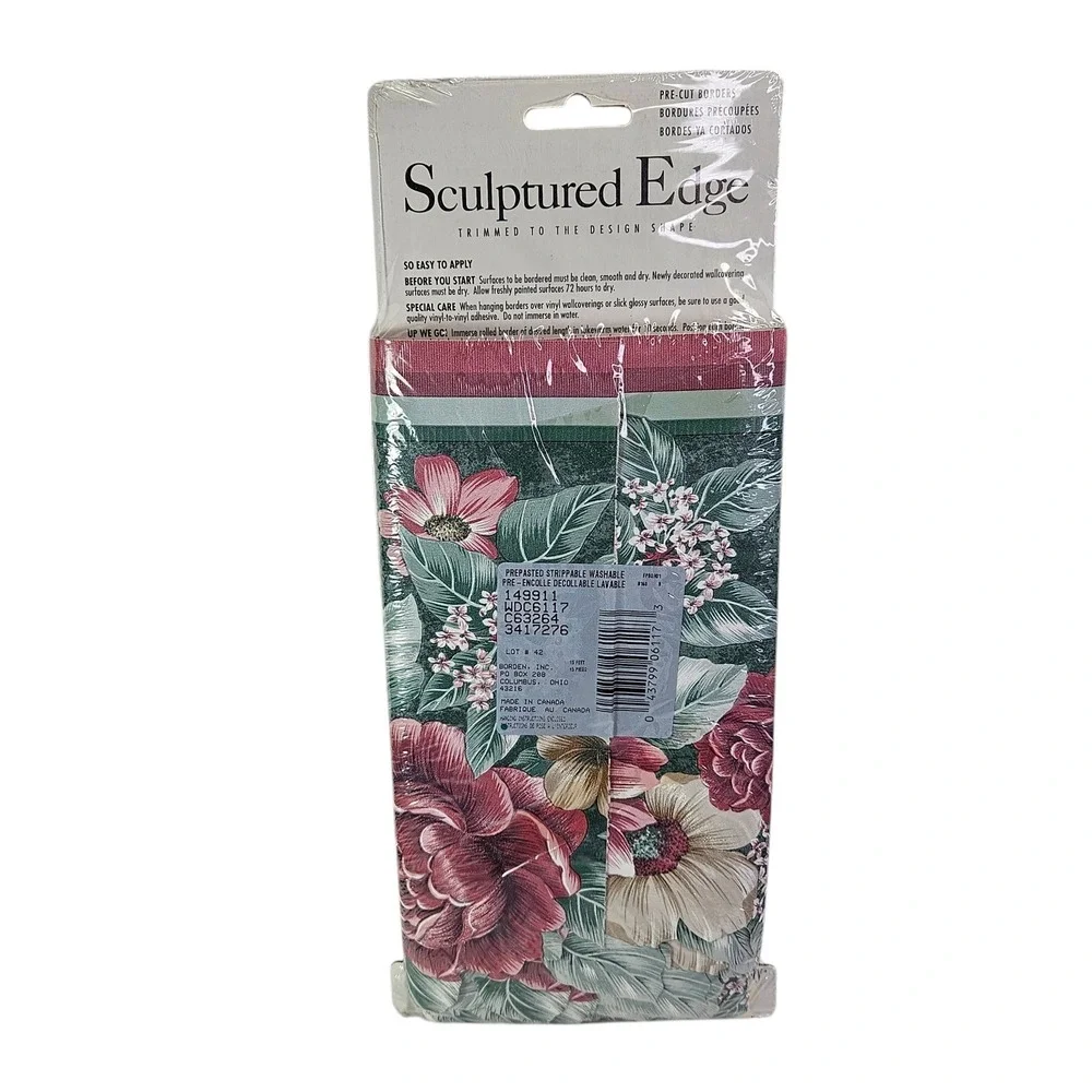 Wallpaper Border Floral Decorative Sculptured Edge Flowers 15 yds Total New Vtg